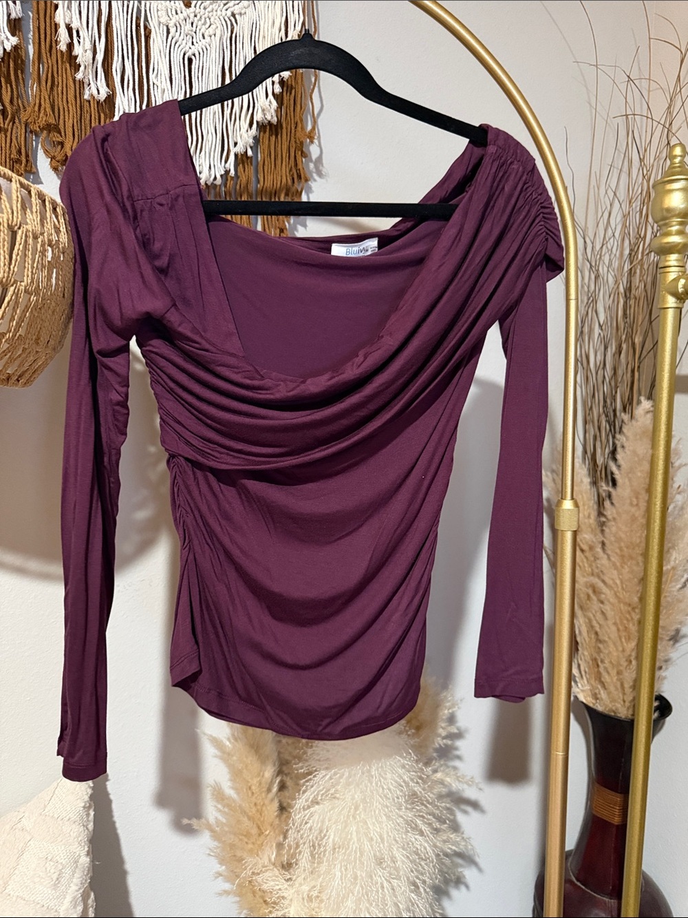 Bluivy Draped Long-Sleeve Top - Plum